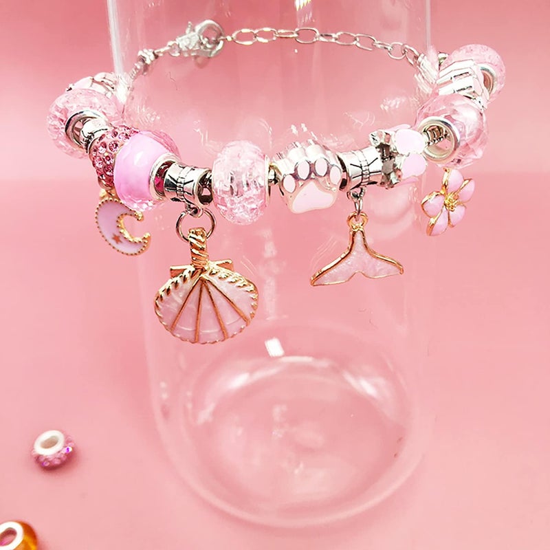 Beauenty 68PCs Charm Bracelet Making Kit for Girls with Jewelry Box - DIY Craft Set for Ages 3-12 (Pink) - Image 5